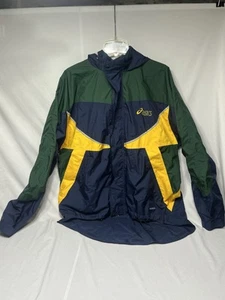 Vintage ASICS Windbreaker Jacket Mens Lg Blue Yellow Full Zip Sorts Colorblock - Picture 1 of 16