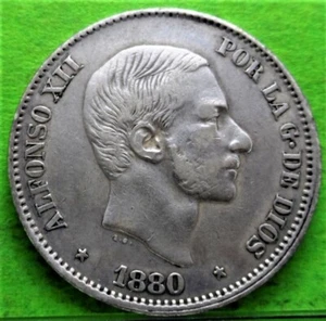 Escaso, ALFONSO XII, 50 Centavos de Peso, 1880, FILIPINAS, Colonial Español - Imagen 1 de 2