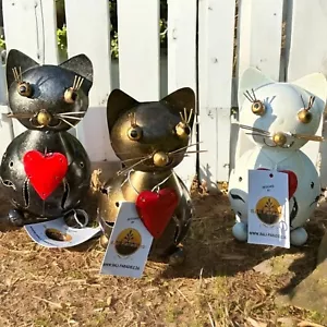 Gartenfiguren große Tiere: Katzenfamilie handgefertigt Metall Gartendekoration - Bild 1 von 12