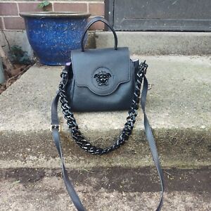 Versace Grained Calfskin Medusa Top Handle Bag Black LilacVERSACE Grained...