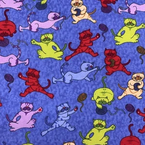 Flannel Fabric Blue Cat Kitten Yarn Cartoon Boy Red Green Child  Jo Ann 5+ yards - Picture 1 of 7