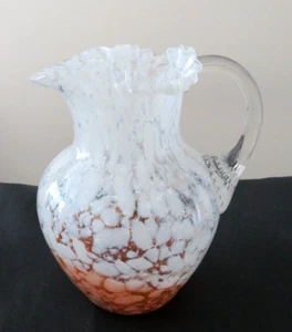 Antique Phoenix Blown Glass Mica Spatter 8" Pitcher Reeded Handle 1890's - Picture 1 of 12