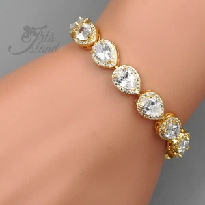 7.25 In Teardrop Clear Cubic Zirconia Women Bridal Weddings Tennis Bracelet 0065 - Picture 1 of 5