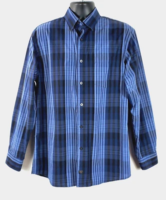 Camisa de manga larga FX Fusion para hombre talla L azul a cuadros informal sin arrugas Foto 1 de 4