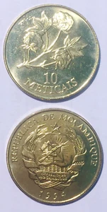 Mozambique 10 Meticais 1994 flower copper clad steel 23mm coin UNC - Picture 1 of 1