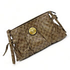 GUCCI GG Crystal Hysteria Clutch Bag Pouch Beige Brown PVC 197015 Authentic