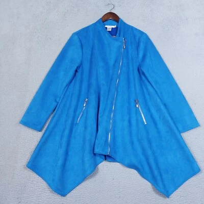 Feratelli Jacket Womens Medium Blue Faux Suede Asymmetrical Full Zip Stretch - Image 1 of 4