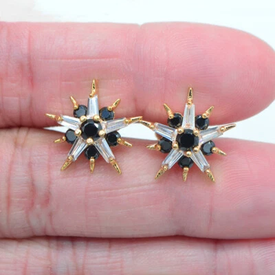 18K Yellow Gold Filled Women Fashion White Black Mystic Topaz Star Stud Earrings - Image 1 of 4
