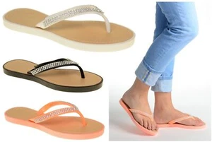 SANDALIAS PLANAS PARA DAMA Y MUJER CHANCLAS VERANO GELATINA DIAMANTE ZAPATOS DE PLAYA TALLA - Imagen 1 de 9