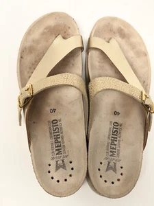 Mephisto Gold Sandals Helen Mix Comfortable Slip-On Leather EU 40/US 9 France - Picture 1 of 13