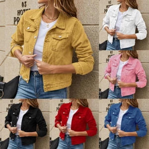 Jackets Coats Denim Jeans Outwear Button Lapel Long Sleeve Loose Casual Women ∂ - Picture 1 of 24