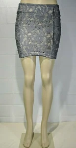 POOF COUTURE Juniors Gray Lace Overlay Nude Color Lining Stretch Mini Skirt sz S - Picture 1 of 12