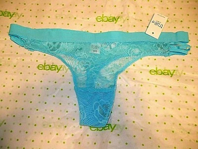 Rue 21 Women's Thong Panties MEDIUM Blue Floral Lace W Bungee Sides NEW - Image 1 of 2