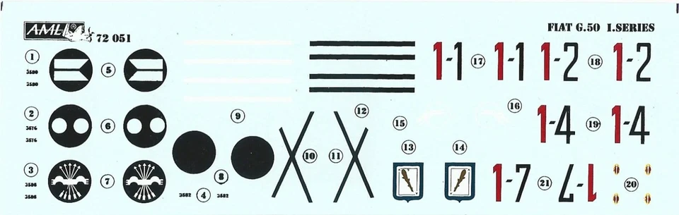 FIAT G.50 I serie FRECCIA 1/72 DECALS DA KIT AML 140x44mm - Immagine 1 di 1