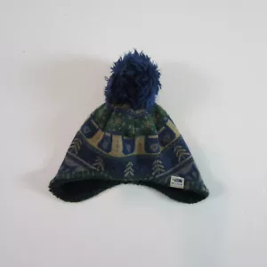 North Face Baby Boy Blue Beanie Winter Hat Pom 0-6 Months Ear Flaps XXS - Picture 1 of 6