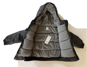 NWT Gymboree Snow Tracks XS 3-4 Boys Black Fleece Lined Puffer Jacket Coat 3T-4T
