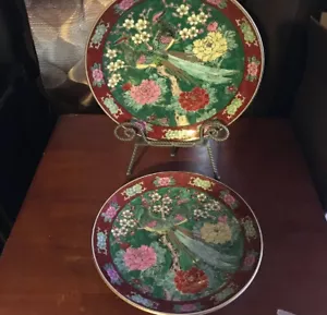 Lote de 2 diseños de aves y flores de esmalte pintado a mano de 9,5"" de colección - Imagen 1 de 4