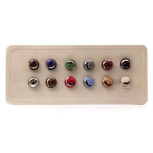 Card (12) 18mm Czech Deco 1920s geometric domed silvered fancy glass buttons - Picture 1 of 2