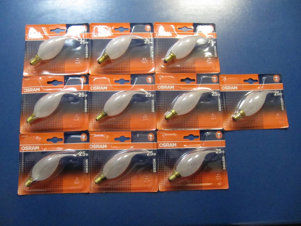 10XOSRAM Glühlampe Kerze Windstoßkerze matt 25W E14 Kerzenlampe Windstoß Decor  - Bild 1 von 4