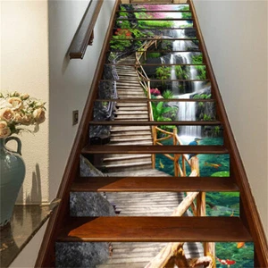 13Pcs 3D Waterfall Bridge Self-Adhesive Stair Riser Sticker for Home Decor - Picture 1 of 5