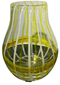 Anthropologie gelbe Streifen 6,5" große mundgeblasene Glasvase Kunstglas - Bild 1 von 12