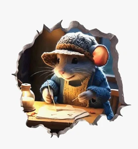 Pegatina de Pared 3D 5.9" x 5.9" Ratón Planificando Su Próxima GRAN AVENTURA - Calcomanía Mural - Imagen 1 de 3