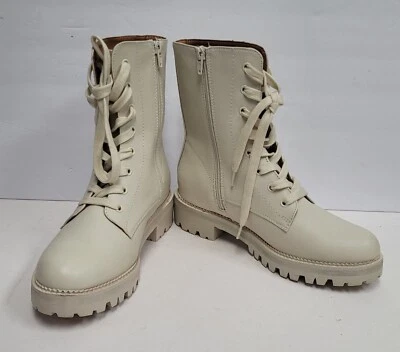 A New Day Combat Boots Womens 9 Saylor Cream Faux Leather Lace Up Round Toe - Image 1 of 4