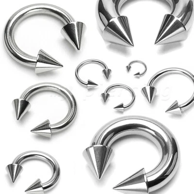 PAIR Surgical Steel Spike Horseshoe Circular Barbell Earrings Septum 20g-2g - Image 1 of 2