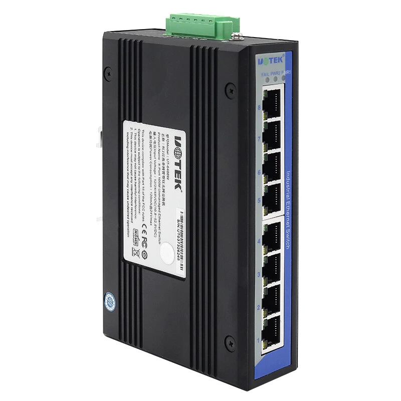 UOTEK Industrial Grade 100M 8 Ports DIN-rail Unmanaged Ethernet Network Switch - Image 1 of 4