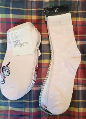 NEW Kids LOT: H&M 7pack unicorn ankle socks size 2-4 & GAP 3pack socks size 3-4 - Image 1 of 4