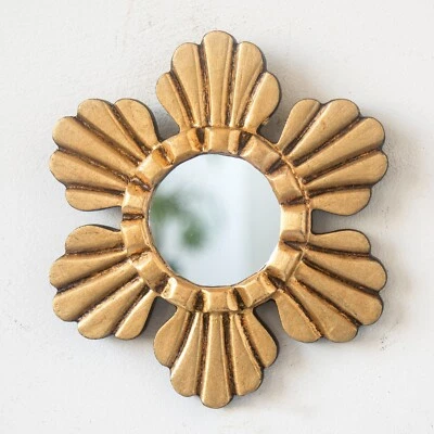Small Round mirror 6" home decor | Gold Leaf Wood Wall hanging circle mirror - Image 1 of 2