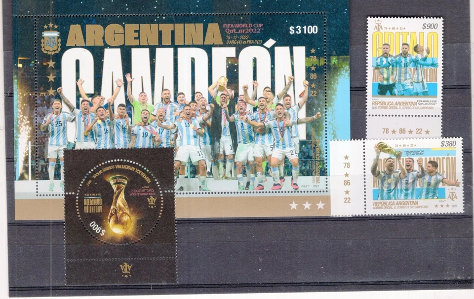 SOCCER W/CUP 2022 - ARGENTINA, CHAMPION OF THE WORLD, COMPLETE SET,  MNH, VF - Image 1 of 4
