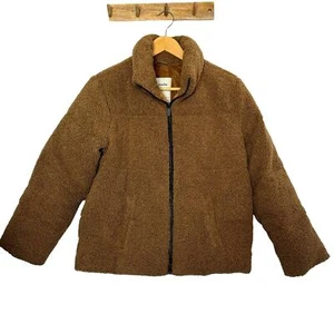 Abercrombie Kids Jacket Sherpa Teddy Bear Coat Zip Up Caramel Tan Brown 13/14 - Picture 1 of 10