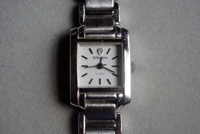 Reloj de cuarzo plateado Gruen GR7802 correa de cuero usado elegante Foto 1 de 4