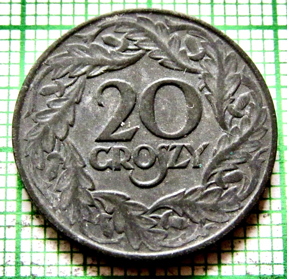 POLAND 1941 - 1944 WWII GERMAN OCCUPATION DATED AS 1923 20 GROSZY, ZINC - Image 1 of 4