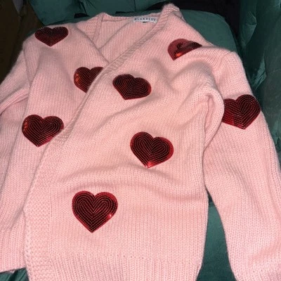 Blakeley Red Sequin Heart, Pink knit open front cardigan - Image 1 of 2