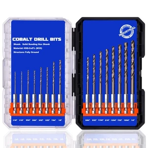 Hex Shank Cobalt Drill Bit Set 16Pcs 1/16"-1/4", M35 HSS Impact Driver Drill ... - Picture 1 of 9
