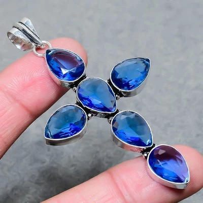 Colgante facetado de cuarzo tanzanita en forma de pera piedra preciosa hecho a mano regalo joyería 3,20" Foto 1 de 4