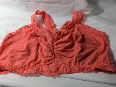 Sujetador Bralette Cacique Talla 22/24 Naranja Melocotón Encaje Sin Forro Lazo Sin Alambres  Foto 1 de 4