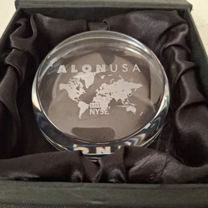 Acrylic Paperweight World Map Advertising Alon USA Disc Shape - Picture 1 of 6