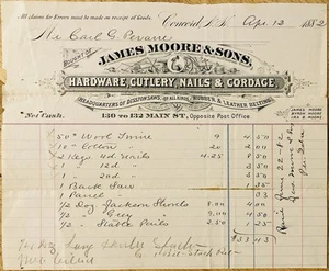 1882 BILLHEAD~JAMES MOORE SONS CO. CONCORD, NH. HARDWARE, NAILS & CORDAGE - Picture 1 of 1