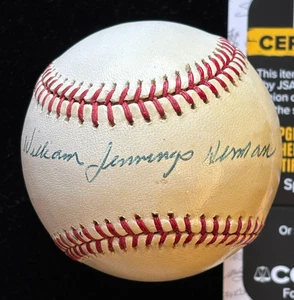 BILLY HERMAN Signed Baseball, ONL Feeney, JSA COA Rare William Jennings Herman - Picture 1 of 6