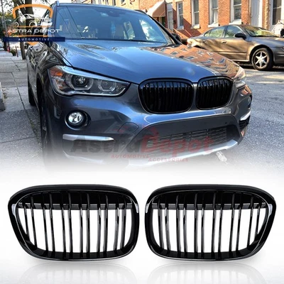 For 2016 2017 2018 BMW X1 F48 F49 Front Kidney Grill Dual Slats Glossy Black 2X - Imagem 1 de 4