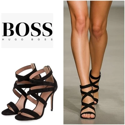 Sandalias de tacón de aguja BOSS Hugo Boos GRACE negras de gamuza con tiras talla EU38/7,5 Foto 1 de 4