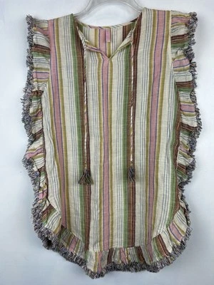 Zimmermann Kids Girls 10 Beach Cover Up Kaftan Dress Linen Blend Striped Ruffle - Image 1 of 4