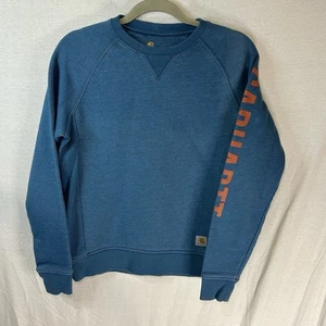 Carhartt Midweight Logo Sleeve Graphic Sweatshirt Womens XS Blue Relaxed Fit - Picture 1 of 8
