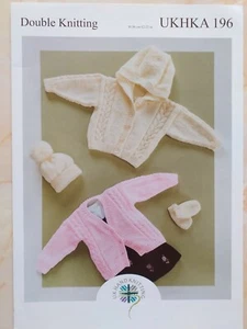 New UKHKA Knitting Pattern 196. Cardigans, Hat and Mittens in Double Knitting. - Picture 1 of 1