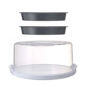 Mainstays 12 Inch Clear Cake Carrier with 2pk 9 Inch Round Pans Carbon Steel - Picture 1 of 2