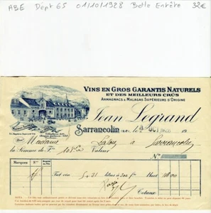 Dépt 65 - Sarrancollin - Belle Entête Secteur Négoce des Vins & Armagnacs - 1928 - Bild 1 von 1
