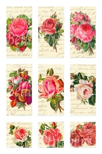 Set of 9 Vintage Shabby Chic Roses & Love Letters Quilt Cotton FABRIC Panels - Picture 1 of 1